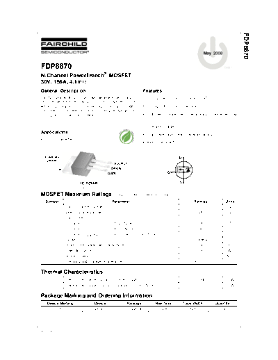 Fairchild Semiconductor fdp8870  . Electronic Components Datasheets Active components Transistors Fairchild Semiconductor fdp8870.pdf