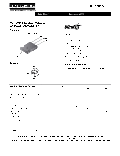 Fairchild Semiconductor huf75852g3  . Electronic Components Datasheets Active components Transistors Fairchild Semiconductor huf75852g3.pdf