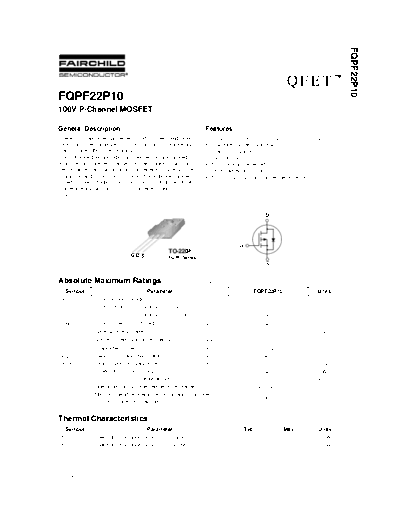 Fairchild Semiconductor fqpf22p10  . Electronic Components Datasheets Active components Transistors Fairchild Semiconductor fqpf22p10.pdf