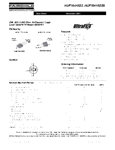 Fairchild Semiconductor huf76419d3s  . Electronic Components Datasheets Active components Transistors Fairchild Semiconductor huf76419d3s.pdf