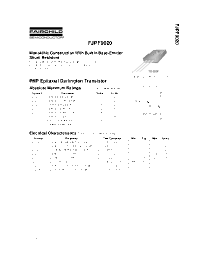 Fairchild Semiconductor fjpf9020  . Electronic Components Datasheets Active components Transistors Fairchild Semiconductor fjpf9020.pdf