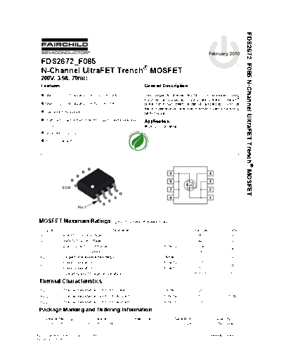 Fairchild Semiconductor fds2672 f085  . Electronic Components Datasheets Active components Transistors Fairchild Semiconductor fds2672_f085.pdf