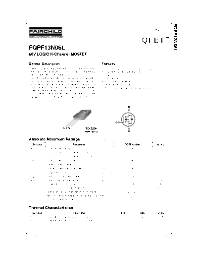 Fairchild Semiconductor fqpf13n06l  . Electronic Components Datasheets Active components Transistors Fairchild Semiconductor fqpf13n06l.pdf