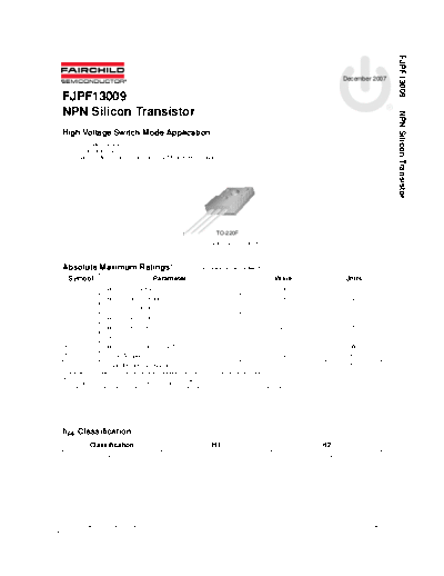 Fairchild Semiconductor fjpf13009  . Electronic Components Datasheets Active components Transistors Fairchild Semiconductor fjpf13009.pdf