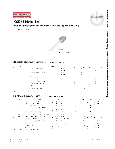 Fairchild Semiconductor ksd1616a  . Electronic Components Datasheets Active components Transistors Fairchild Semiconductor ksd1616a.pdf