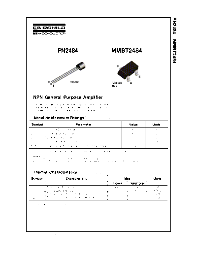 Fairchild Semiconductor mmbt2484 pn2484  . Electronic Components Datasheets Active components Transistors Fairchild Semiconductor mmbt2484_pn2484.pdf