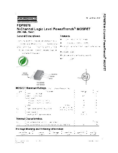 Fairchild Semiconductor fdp8878  . Electronic Components Datasheets Active components Transistors Fairchild Semiconductor fdp8878.pdf