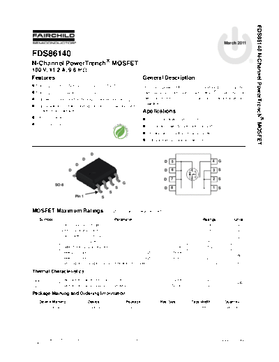 Fairchild Semiconductor fds86140  . Electronic Components Datasheets Active components Transistors Fairchild Semiconductor fds86140.pdf