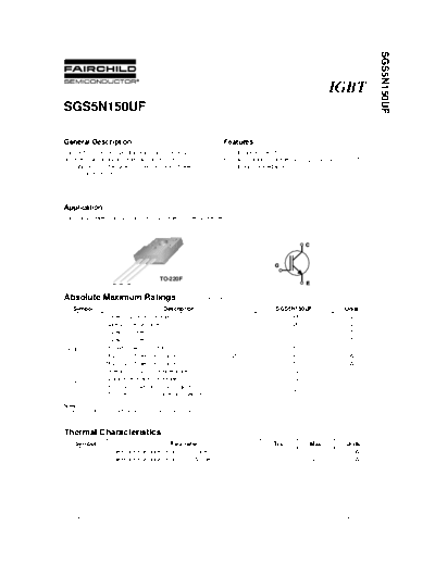 Fairchild Semiconductor sgs5n150uf  . Electronic Components Datasheets Active components Transistors Fairchild Semiconductor sgs5n150uf.pdf