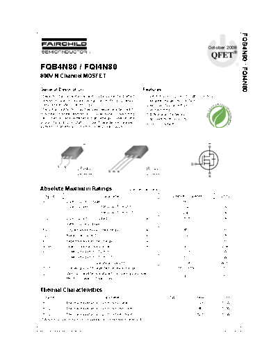 Fairchild Semiconductor fqb4n80 fqi4n80  . Electronic Components Datasheets Active components Transistors Fairchild Semiconductor fqb4n80_fqi4n80.pdf