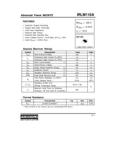 Fairchild Semiconductor irlm110a  . Electronic Components Datasheets Active components Transistors Fairchild Semiconductor irlm110a.pdf