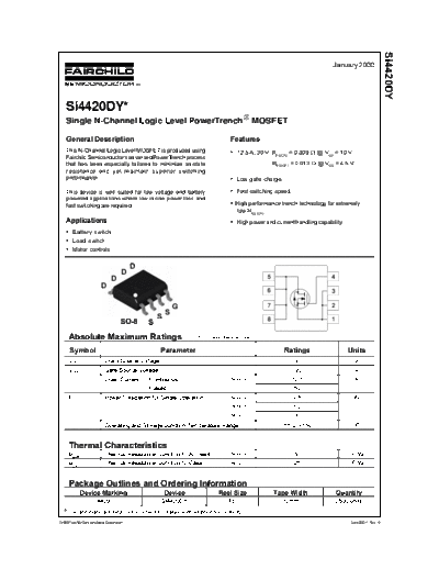 Fairchild Semiconductor si4420dy  . Electronic Components Datasheets Active components Transistors Fairchild Semiconductor si4420dy.pdf