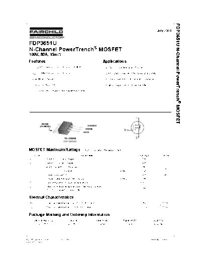 Fairchild Semiconductor fdp3651u  . Electronic Components Datasheets Active components Transistors Fairchild Semiconductor fdp3651u.pdf