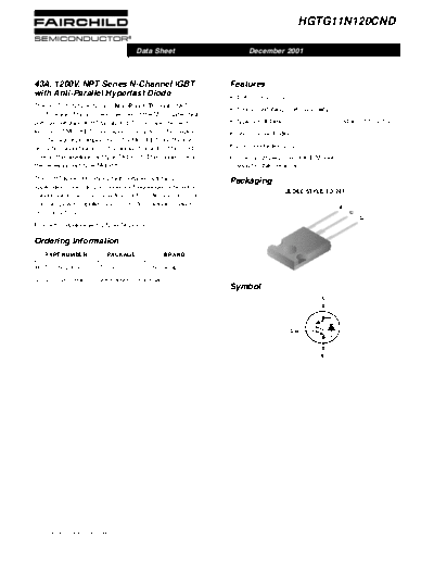 Fairchild Semiconductor hgtg11n120cnd  . Electronic Components Datasheets Active components Transistors Fairchild Semiconductor hgtg11n120cnd.pdf
