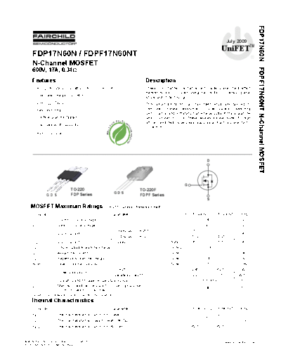 Fairchild Semiconductor fdp17n60n fdpf17n60nt  . Electronic Components Datasheets Active components Transistors Fairchild Semiconductor fdp17n60n_fdpf17n60nt.pdf