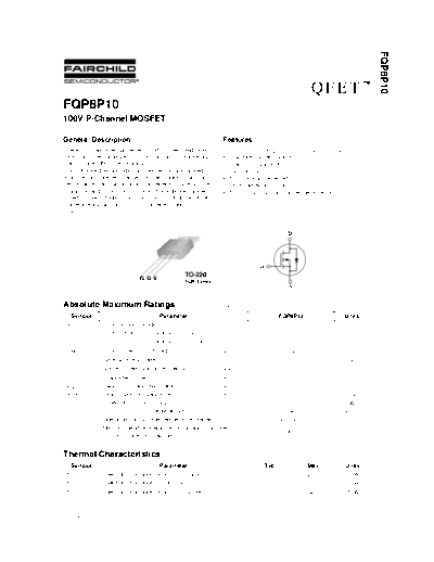 Fairchild Semiconductor fqp8p10  . Electronic Components Datasheets Active components Transistors Fairchild Semiconductor fqp8p10.pdf