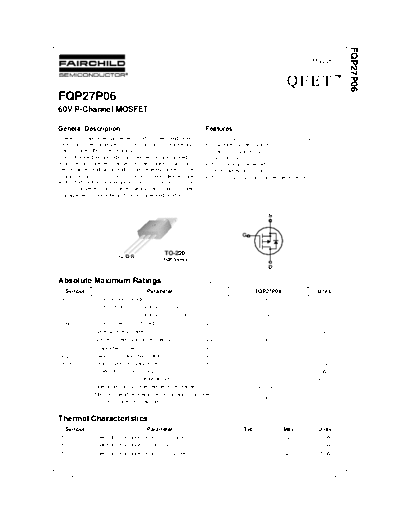 Fairchild Semiconductor fqp27p06  . Electronic Components Datasheets Active components Transistors Fairchild Semiconductor fqp27p06.pdf