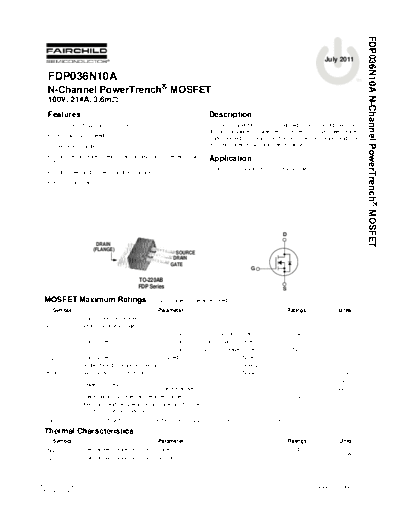 Fairchild Semiconductor fdp036n10a  . Electronic Components Datasheets Active components Transistors Fairchild Semiconductor fdp036n10a.pdf