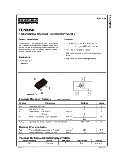 Fairchild Semiconductor fdn335n  . Electronic Components Datasheets Active components Transistors Fairchild Semiconductor fdn335n.pdf