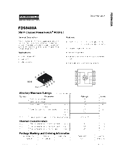 Fairchild Semiconductor fds9400a  . Electronic Components Datasheets Active components Transistors Fairchild Semiconductor fds9400a.pdf