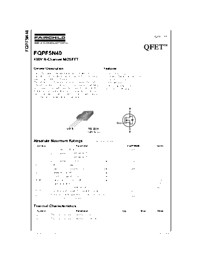 Fairchild Semiconductor fqpf5n40  . Electronic Components Datasheets Active components Transistors Fairchild Semiconductor fqpf5n40.pdf