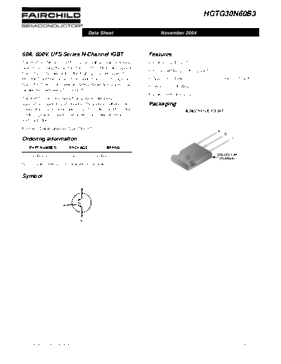 Fairchild Semiconductor hgtg30n60b3  . Electronic Components Datasheets Active components Transistors Fairchild Semiconductor hgtg30n60b3.pdf