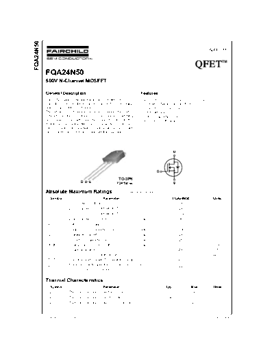 Fairchild Semiconductor fqa24n50  . Electronic Components Datasheets Active components Transistors Fairchild Semiconductor fqa24n50.pdf