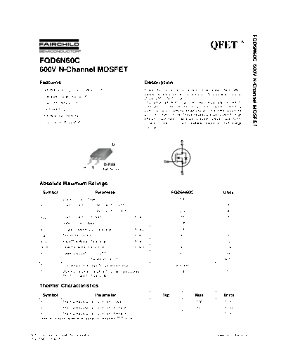 Fairchild Semiconductor fqd6n60c  . Electronic Components Datasheets Active components Transistors Fairchild Semiconductor fqd6n60c.pdf