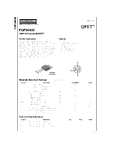 Fairchild Semiconductor fqp34n20  . Electronic Components Datasheets Active components Transistors Fairchild Semiconductor fqp34n20.pdf
