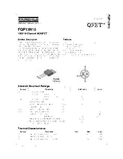 Fairchild Semiconductor fqp13n10  . Electronic Components Datasheets Active components Transistors Fairchild Semiconductor fqp13n10.pdf