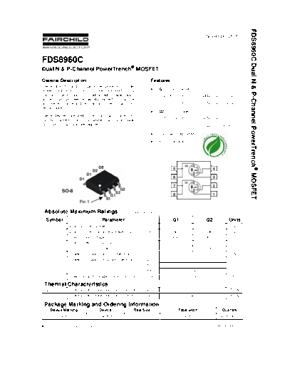 Fairchild Semiconductor fds8960c  . Electronic Components Datasheets Active components Transistors Fairchild Semiconductor fds8960c.pdf