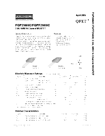 Fairchild Semiconductor fqp2n60c fqpf2n60c  . Electronic Components Datasheets Active components Transistors Fairchild Semiconductor fqp2n60c_fqpf2n60c.pdf