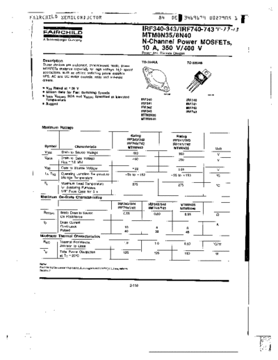 Fairchild Semiconductor irf740  . Electronic Components Datasheets Active components Transistors Fairchild Semiconductor irf740.pdf