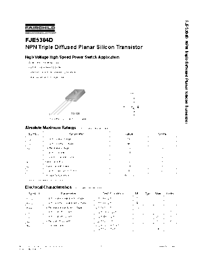 Fairchild Semiconductor fje5304d  . Electronic Components Datasheets Active components Transistors Fairchild Semiconductor fje5304d.pdf