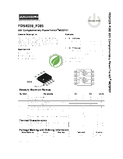 Fairchild Semiconductor fds4559 f085  . Electronic Components Datasheets Active components Transistors Fairchild Semiconductor fds4559_f085.pdf