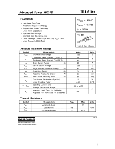 Fairchild Semiconductor irl510a  . Electronic Components Datasheets Active components Transistors Fairchild Semiconductor irl510a.pdf
