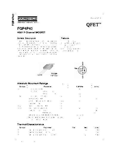 Fairchild Semiconductor fqp4p40  . Electronic Components Datasheets Active components Transistors Fairchild Semiconductor fqp4p40.pdf