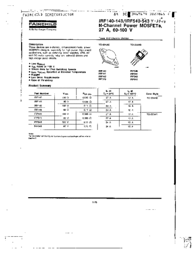 Fairchild Semiconductor irf540  . Electronic Components Datasheets Active components Transistors Fairchild Semiconductor irf540.pdf