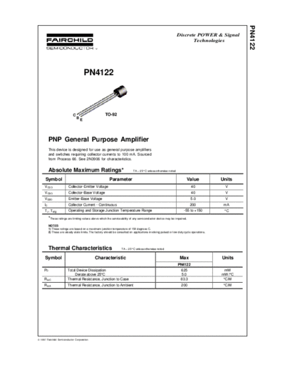 Fairchild Semiconductor pn4122  . Electronic Components Datasheets Active components Transistors Fairchild Semiconductor pn4122.pdf