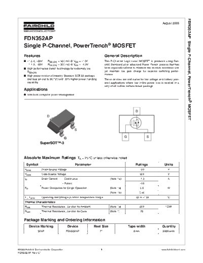 Fairchild Semiconductor fdn352ap  . Electronic Components Datasheets Active components Transistors Fairchild Semiconductor fdn352ap.pdf
