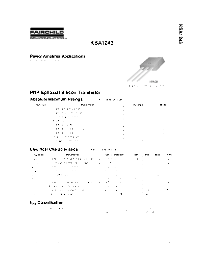 Fairchild Semiconductor ksa1243  . Electronic Components Datasheets Active components Transistors Fairchild Semiconductor ksa1243.pdf