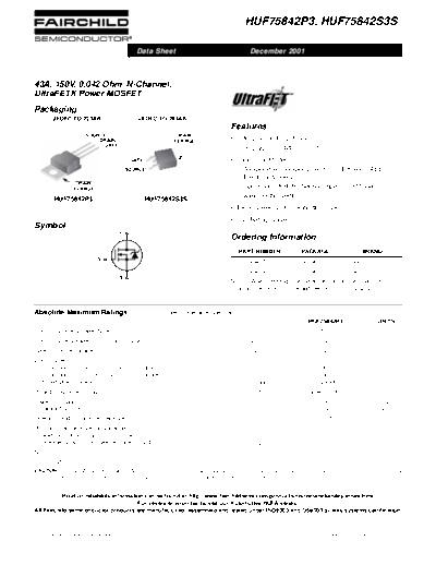Fairchild Semiconductor huf75842p3  . Electronic Components Datasheets Active components Transistors Fairchild Semiconductor huf75842p3.pdf