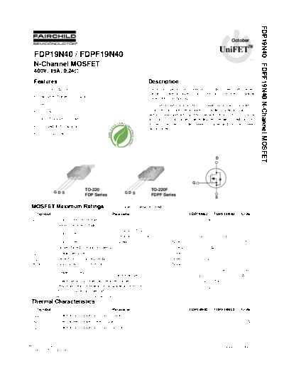Fairchild Semiconductor fdp19n40 fdpf19n40  . Electronic Components Datasheets Active components Transistors Fairchild Semiconductor fdp19n40_fdpf19n40.pdf