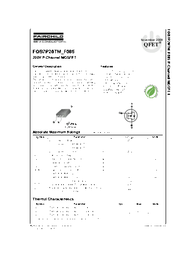 Fairchild Semiconductor fqb7p20tm f085  . Electronic Components Datasheets Active components Transistors Fairchild Semiconductor fqb7p20tm_f085.pdf