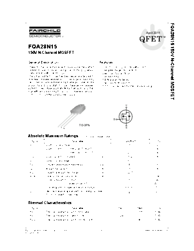 Fairchild Semiconductor fqa28n15  . Electronic Components Datasheets Active components Transistors Fairchild Semiconductor fqa28n15.pdf