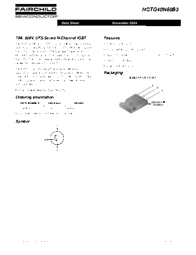 Fairchild Semiconductor hgtg40n60b3  . Electronic Components Datasheets Active components Transistors Fairchild Semiconductor hgtg40n60b3.pdf