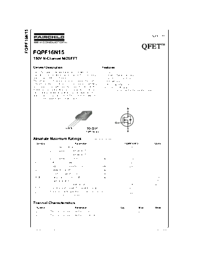 Fairchild Semiconductor fqpf16n15  . Electronic Components Datasheets Active components Transistors Fairchild Semiconductor fqpf16n15.pdf