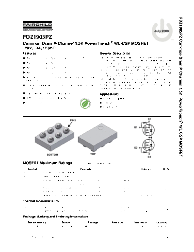 Fairchild Semiconductor fdz1905pz  . Electronic Components Datasheets Active components Transistors Fairchild Semiconductor fdz1905pz.pdf