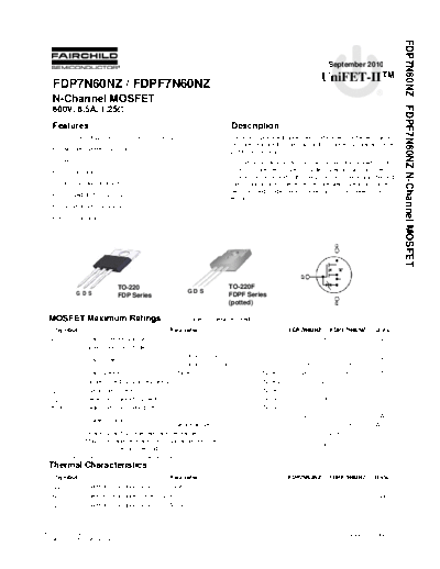 Fairchild Semiconductor fdp7n60nz fdpf7n60nz  . Electronic Components Datasheets Active components Transistors Fairchild Semiconductor fdp7n60nz_fdpf7n60nz.pdf