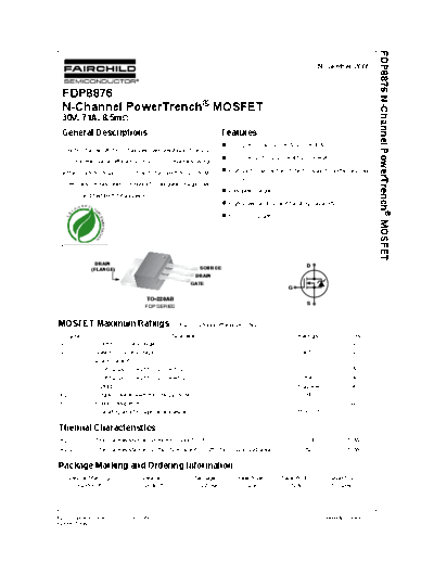 Fairchild Semiconductor fdp8876  . Electronic Components Datasheets Active components Transistors Fairchild Semiconductor fdp8876.pdf